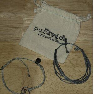 PURA VIDA BRACELETS 2 BRACELETS - SOLID GRAY WAVE CHARM & SOLID GRAY